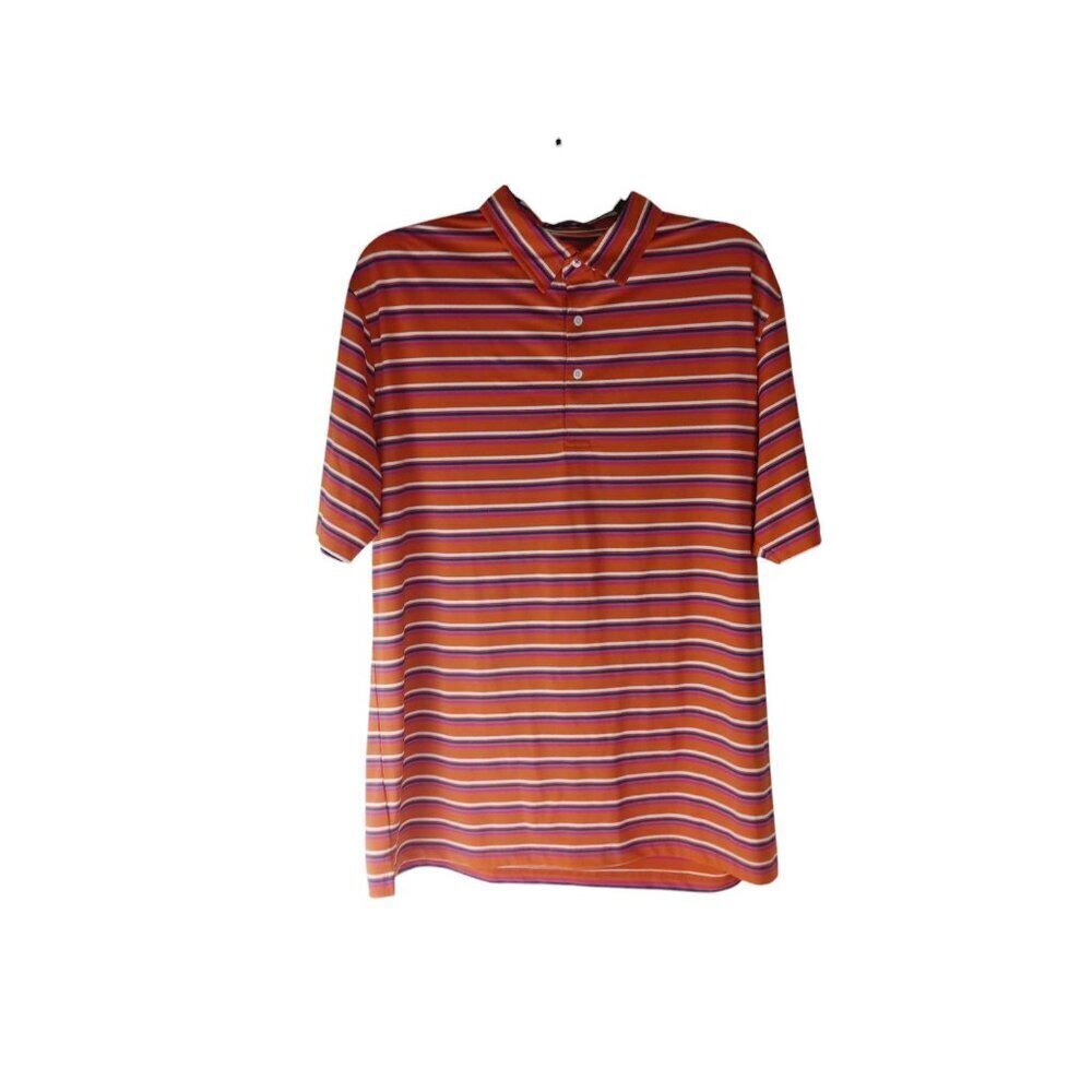 Alan Flusser Mens Polo Short Orange Striped Stretch Short Sleeve Size XL